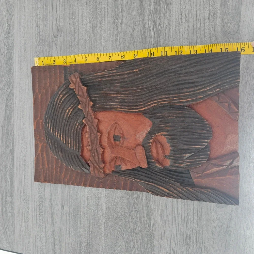 Vintage Hand Carved Wood Jesus Christ Relief Plaque Signed JBS Nov 1981 Folk Art